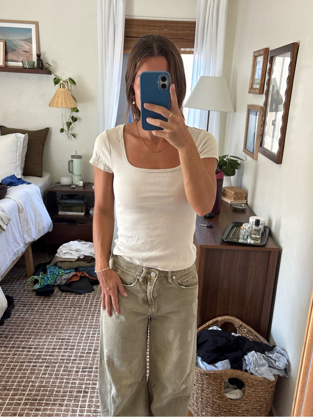 Cream square neck top